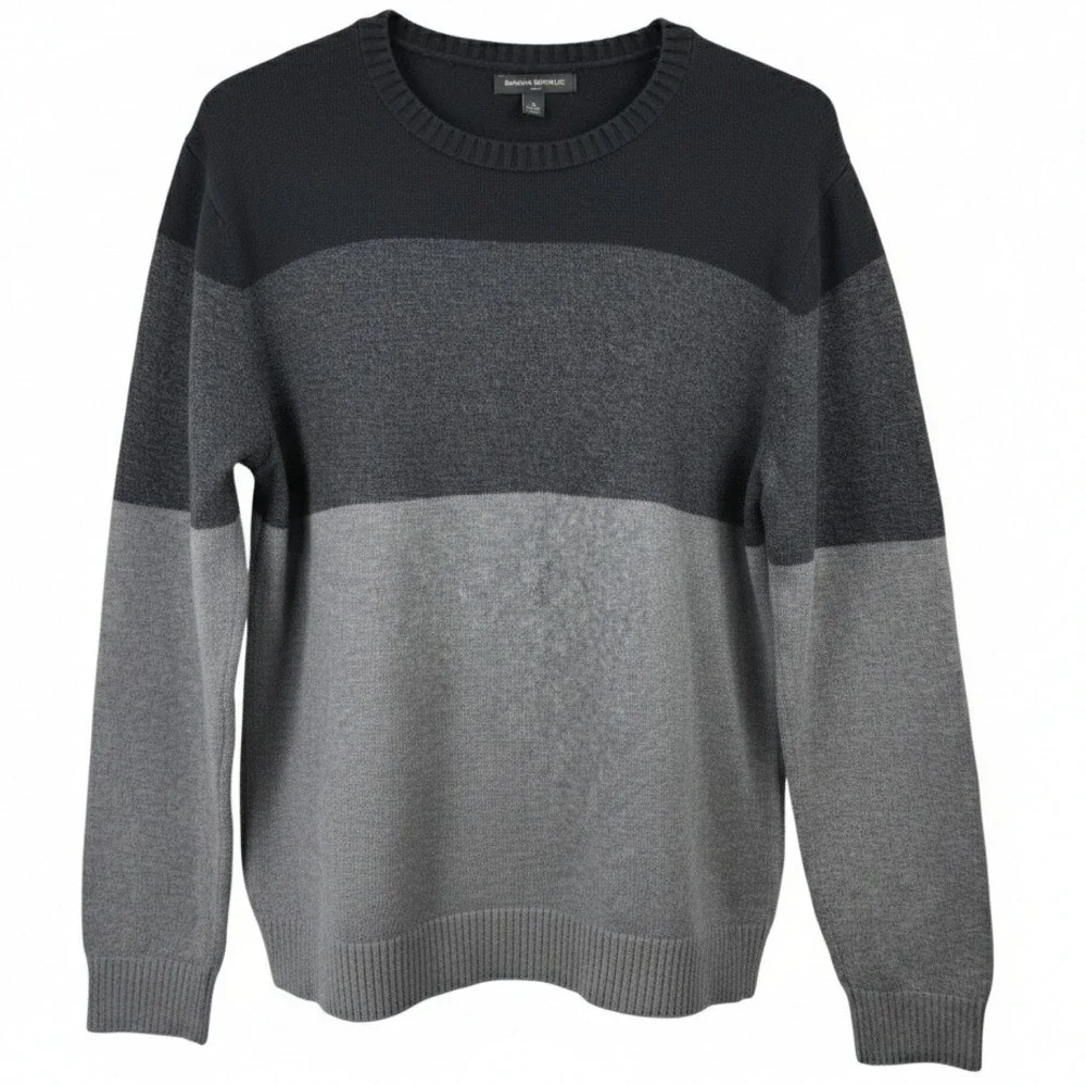 Banana Republic Sweater Mens Medium Colorblock Grey Black‎ Cotton Wool Blend
